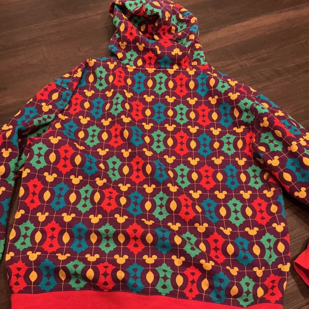 Disney Mickey Mouse Geometric Kaleidoscope Hoodie Multicolor Retro Sz M Pullover
